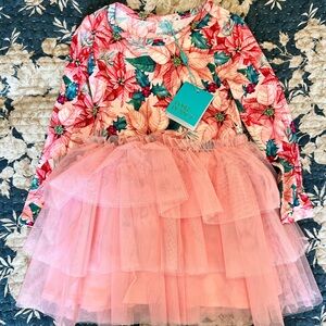Pink Floral Poinsettia Tulle Dress 3T-4T